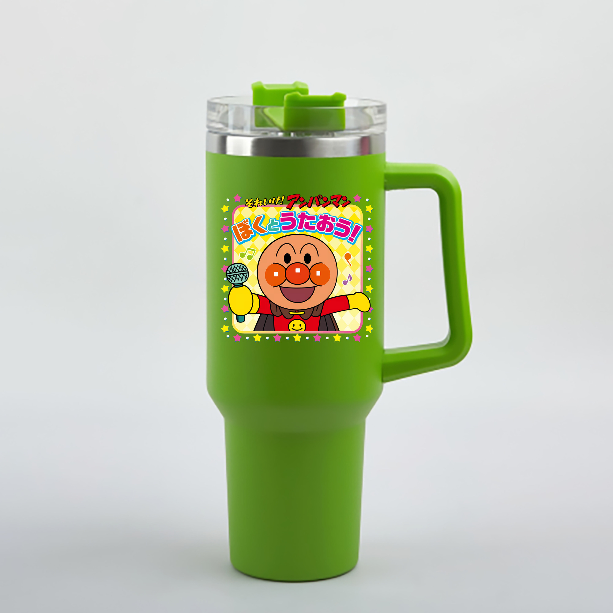 （画像用） アンパンマン Anpanman 1200mL車用タンブラー - クリスタルステッカー（プラスチックストロー付き）
